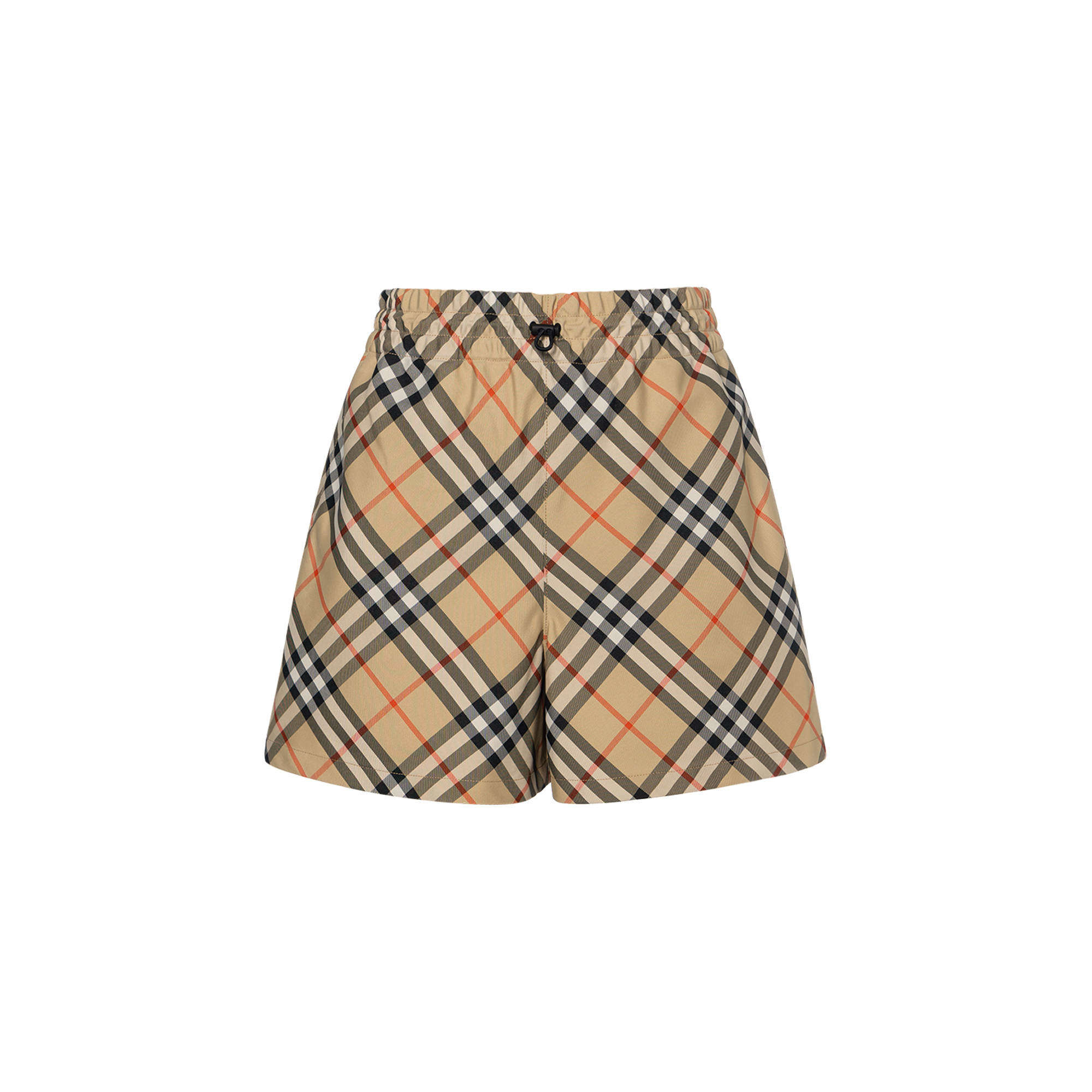 (Women) Burberry SS24  Beige Check Logo Drawstring Straight-Leg Shorts. 80882901