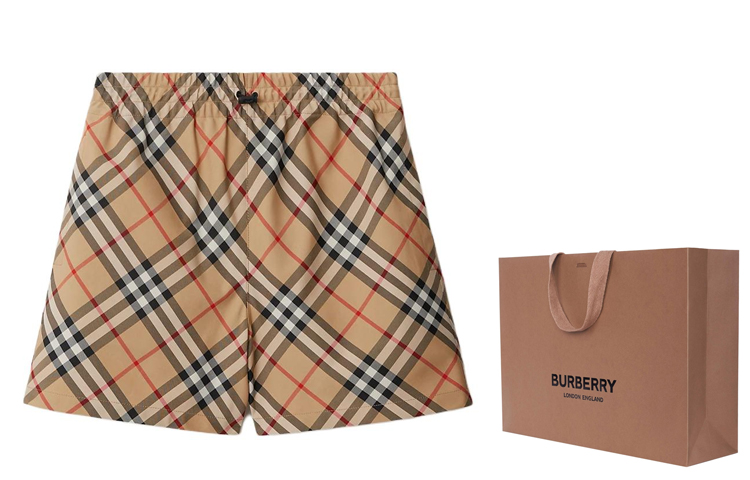 Shop (W) Burberry SS24 米色格紋標誌抽繩直筒短褲. 80882901