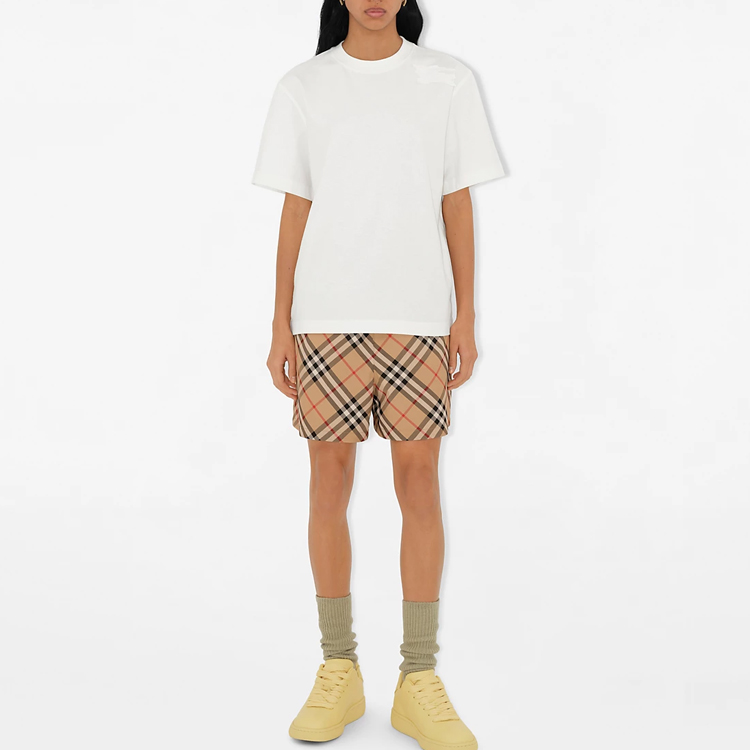 Purchase (W) Burberry SS24 米色格紋標誌抽繩直筒短褲. 80882901