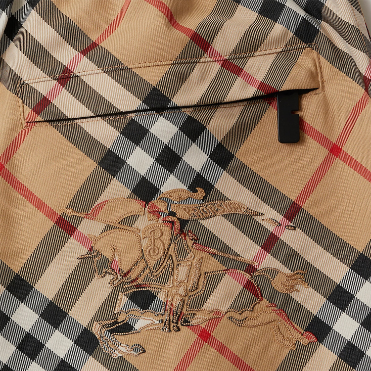 Cheap (W) Burberry SS24 米色格紋標誌抽繩直筒短褲. 80882901