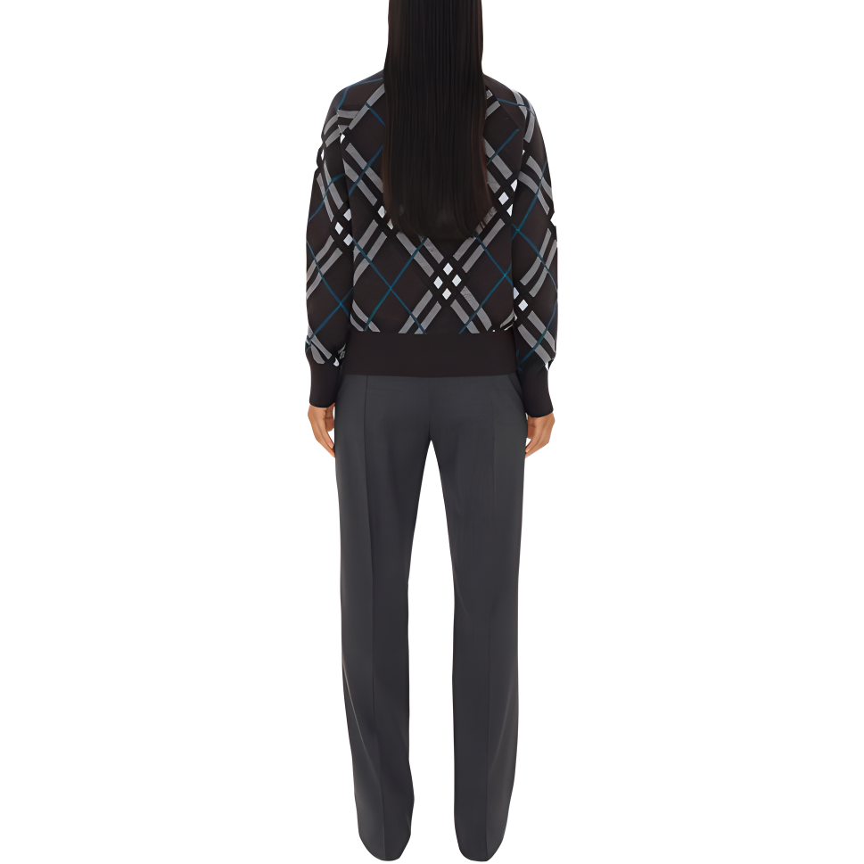 Shop (W) 버버리 SS24 블랙 체크 집업 루즈 니트 스웨터. 80950831