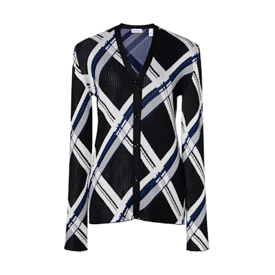 (Women) Burberry SS24 Black Color-Block Striped V-Neck Knit Cardigan 80888911