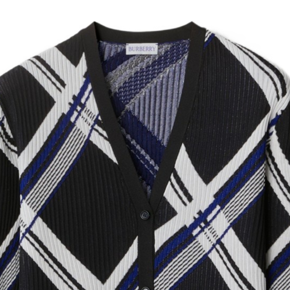 Cheap (Women) Burberry SS24  Black Color-Block Striped V-Neck Knit Cardigan 80888911