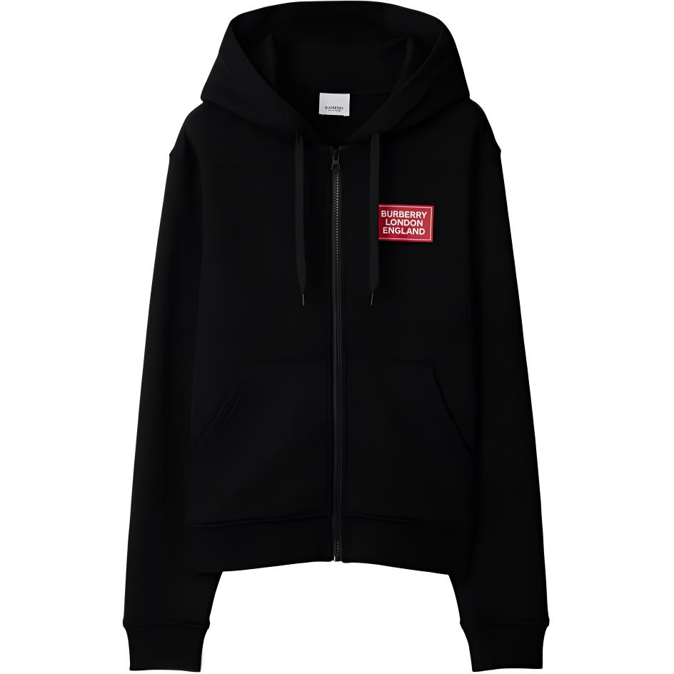 (Women) Burberry SS24  Black Hoodie with Logo Letter Appliqué and Zip. 80843541