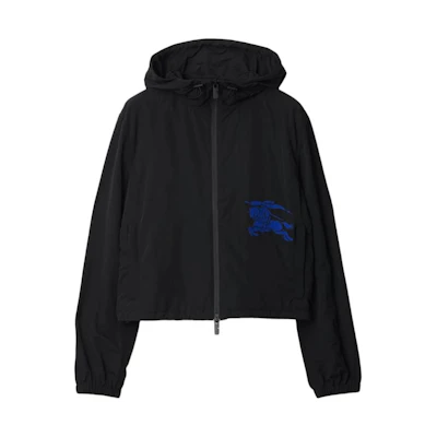(Women) Burberry SS24 Black Logo Embroidered Zip-Up Hoodie Jacket. 80850521