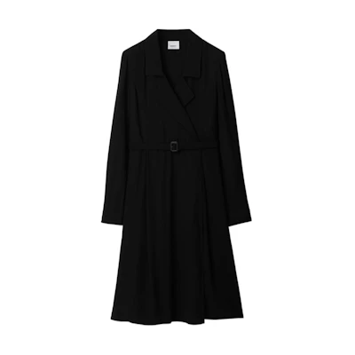 (Women) Burberry SS24 Black Solid Long Sleeve Zipper Shirt Dress 80842991
