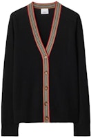 (Women) Burberry SS24 Black Striped V-Neck Button-Up Knit Cardigan. 80843251 (Women) Burberry SS24 Black Striped V-Neck Button-Up Knit Cardigan. 80843251