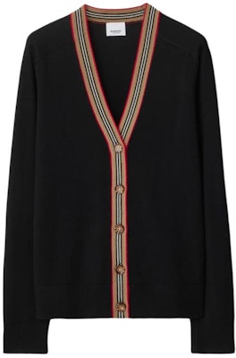(W) Cárdigan de punto Burberry SS24 negro a rayas con escote en V y botones. 80843251 Order (W) Cárdigan de punto Burberry SS24 negro a rayas con escote en V y botones. 80843251