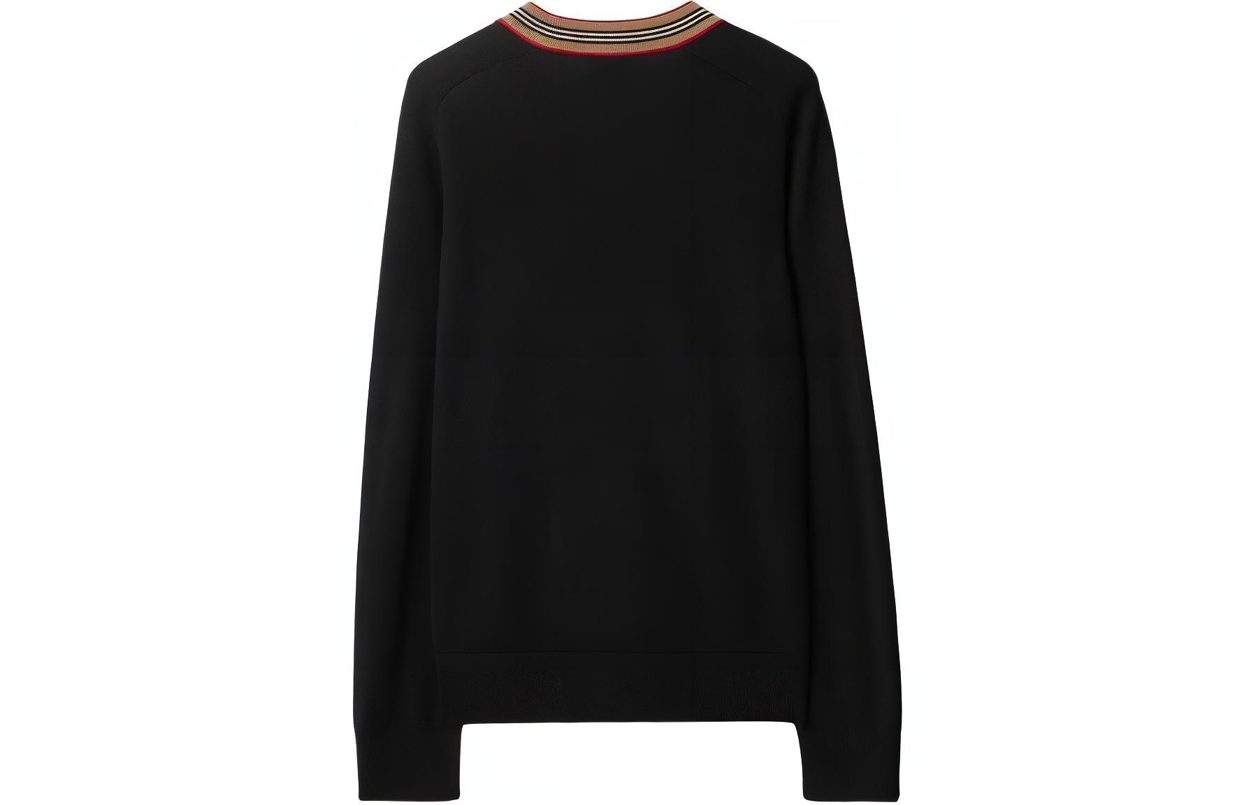 Lookbook (W) Cárdigan de punto Burberry SS24 negro a rayas con escote en V y botones. 80843251