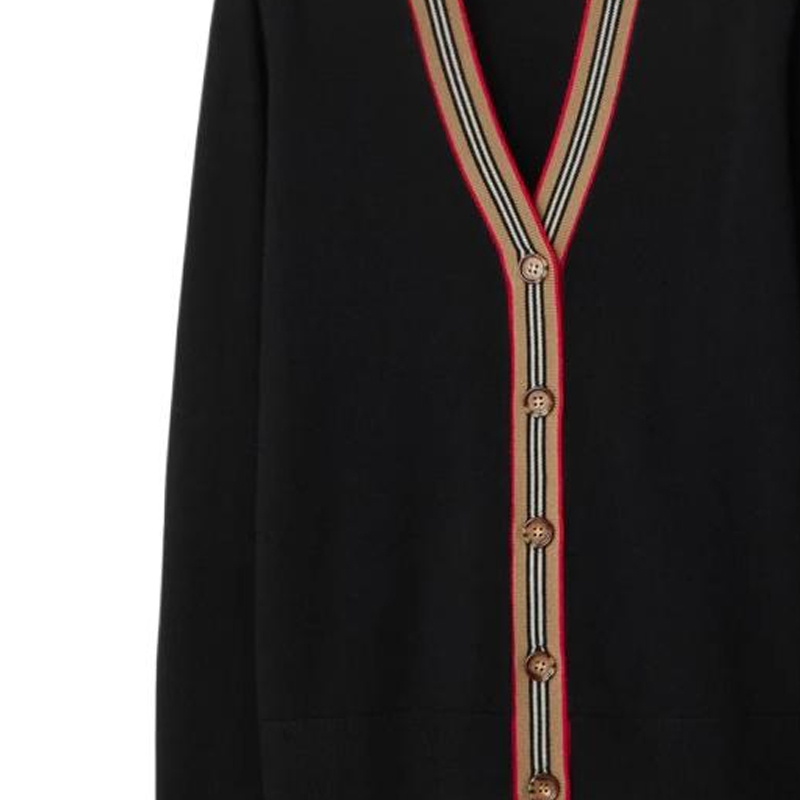 Shop (W) Cárdigan de punto Burberry SS24 negro a rayas con escote en V y botones. 80843251