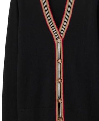 (W) Cárdigan de punto Burberry SS24 negro a rayas con escote en V y botones. 80843251 Shop (W) Cárdigan de punto Burberry SS24 negro a rayas con escote en V y botones. 80843251