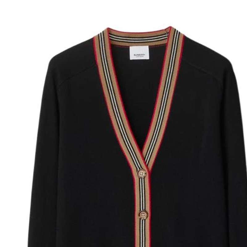 Purchase (W) Cárdigan de punto Burberry SS24 negro a rayas con escote en V y botones. 80843251