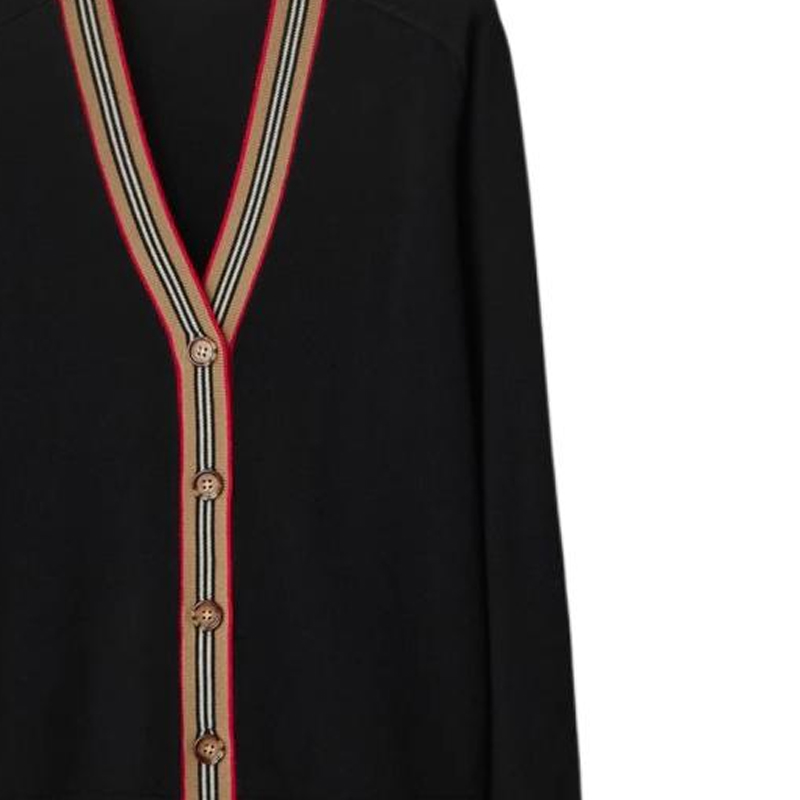 Details for (W) Cárdigan de punto Burberry SS24 negro a rayas con escote en V y botones. 80843251