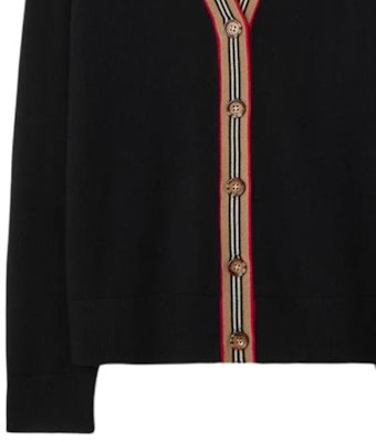 (W) Cárdigan de punto Burberry SS24 negro a rayas con escote en V y botones. 80843251 Sizing (W) Cárdigan de punto Burberry SS24 negro a rayas con escote en V y botones. 80843251