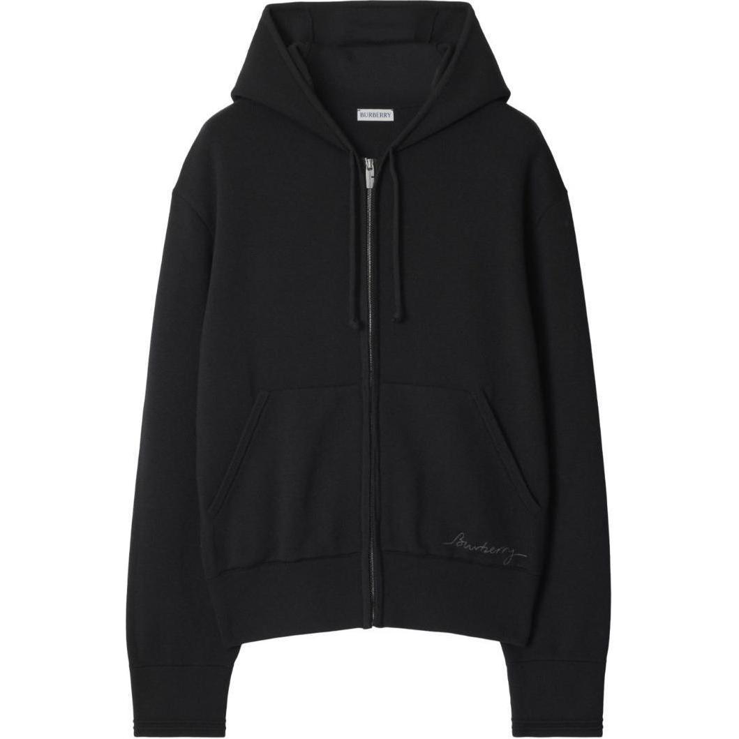 (Women) Burberry SS24  Black Zip-Up Sweatshirt with Logo Embroidery. 80944451