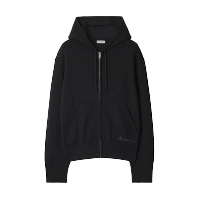 (Women) Burberry SS24 Black Zip-Up Sweatshirt with Logo Embroidery. 80944451