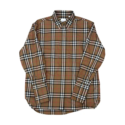 (Women) Burberry SS24 Brown Check Print Long Sleeve Collared Shirt. 80843101