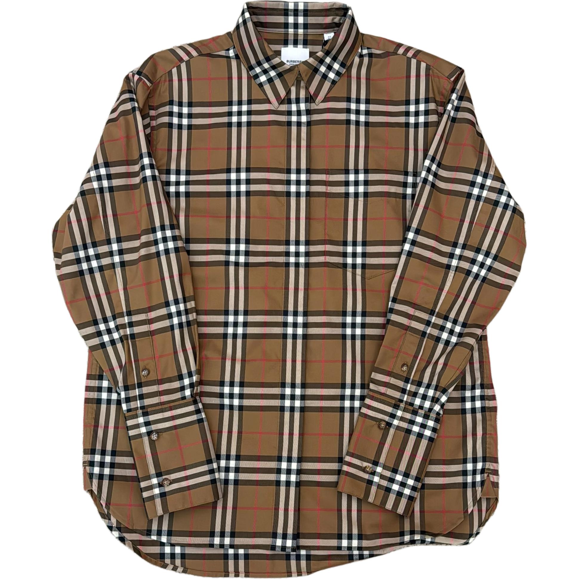 Order (Women) Burberry SS24  Brown Check Print Long Sleeve Collared Shirt. 80843101