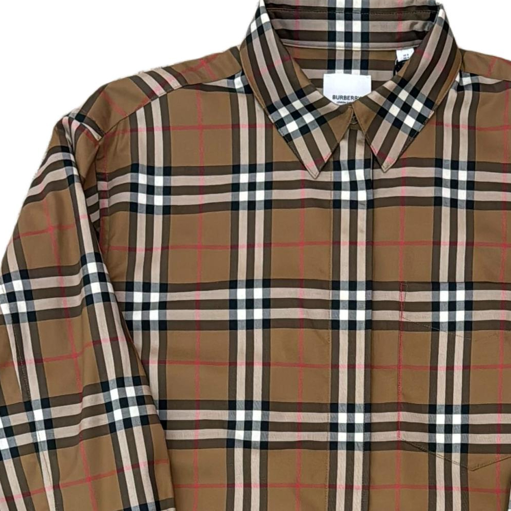 Shop (Women) Burberry SS24  Brown Check Print Long Sleeve Collared Shirt. 80843101