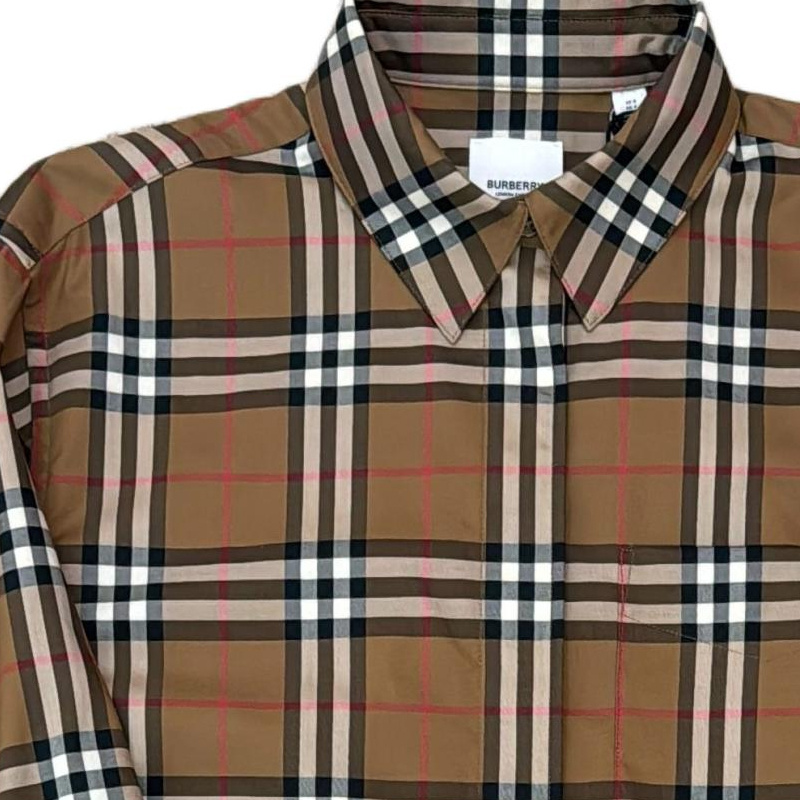 Details for (Women) Burberry SS24  Brown Check Print Long Sleeve Collared Shirt. 80843101