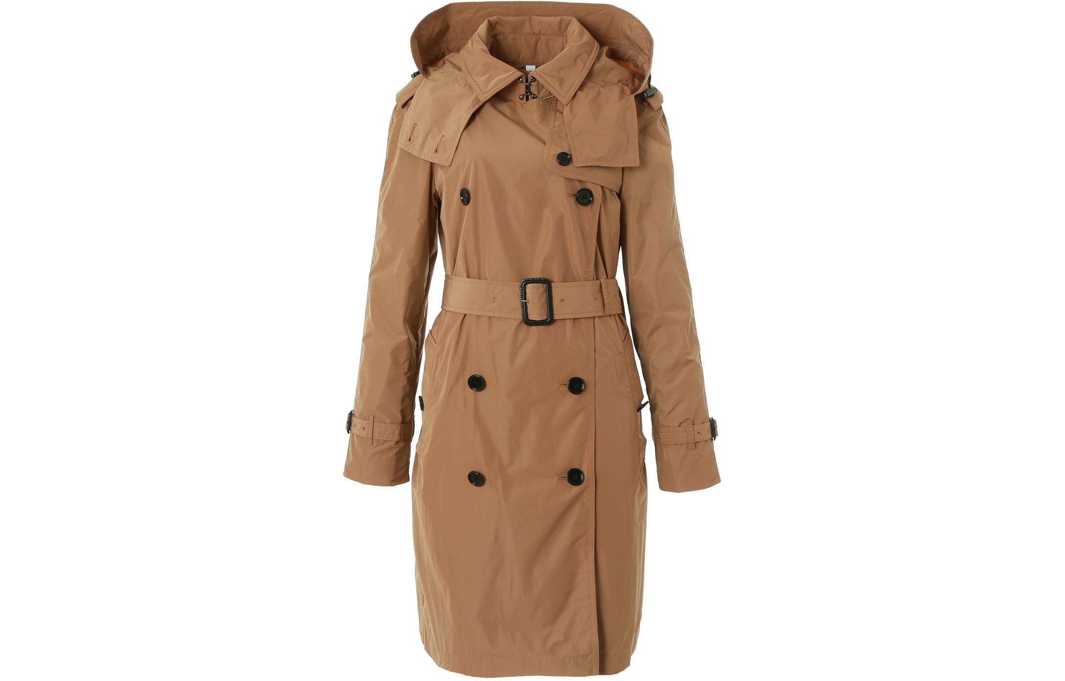 (Women) Burberry SS24  Camel Double-Breasted Hooded Long Sleeve Trench Coat. 80735071