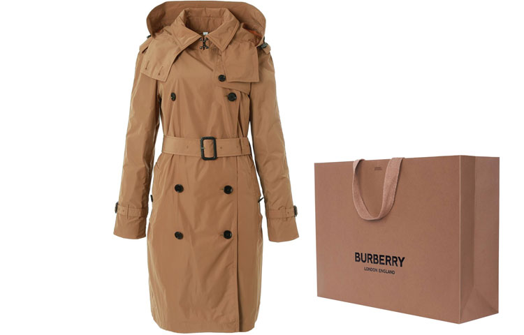Shop (W) Abrigo Burberry SS24 Camel Gabardina Largo Doble Botonadura con Capucha. 80735071