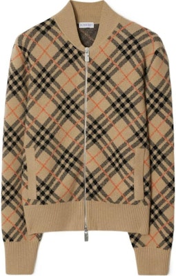 (Women) Burberry SS24 Cashmere Check Zip Baseball Sweater Beige. 80998811 Buy (Women) Burberry SS24 Cashmere Check Zip Baseball Sweater Beige. 80998811