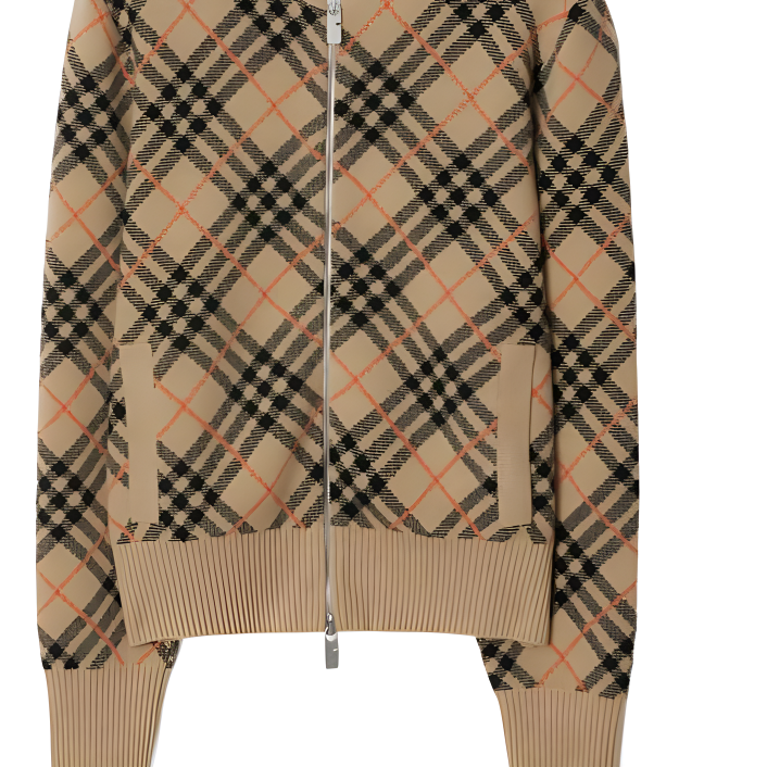 Sizing (Women) Burberry SS24  Cashmere Check Zip Baseball Sweater Beige. 80998811