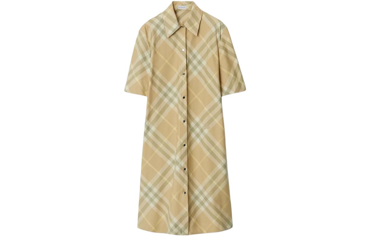 Order (W) Vestido Camisero Burberry SS24 a Cuadros de Manga Corta en Beige Lino. 80835471