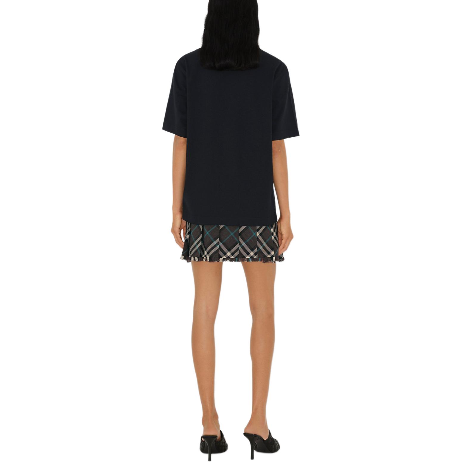 Shop (W) Burberry SS24 Camiseta Negra Logo Aterciopelado Cuello Redondo. 80982041