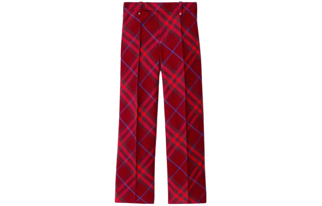 Order (W) Burberry SS24 Seluar Santai Lurus Colorblock Plaid - Merah Crimson 80774731