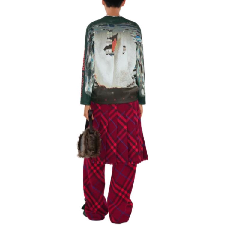 Purchase (W) Burberry SS24 Seluar Santai Lurus Colorblock Plaid - Merah Crimson 80774731