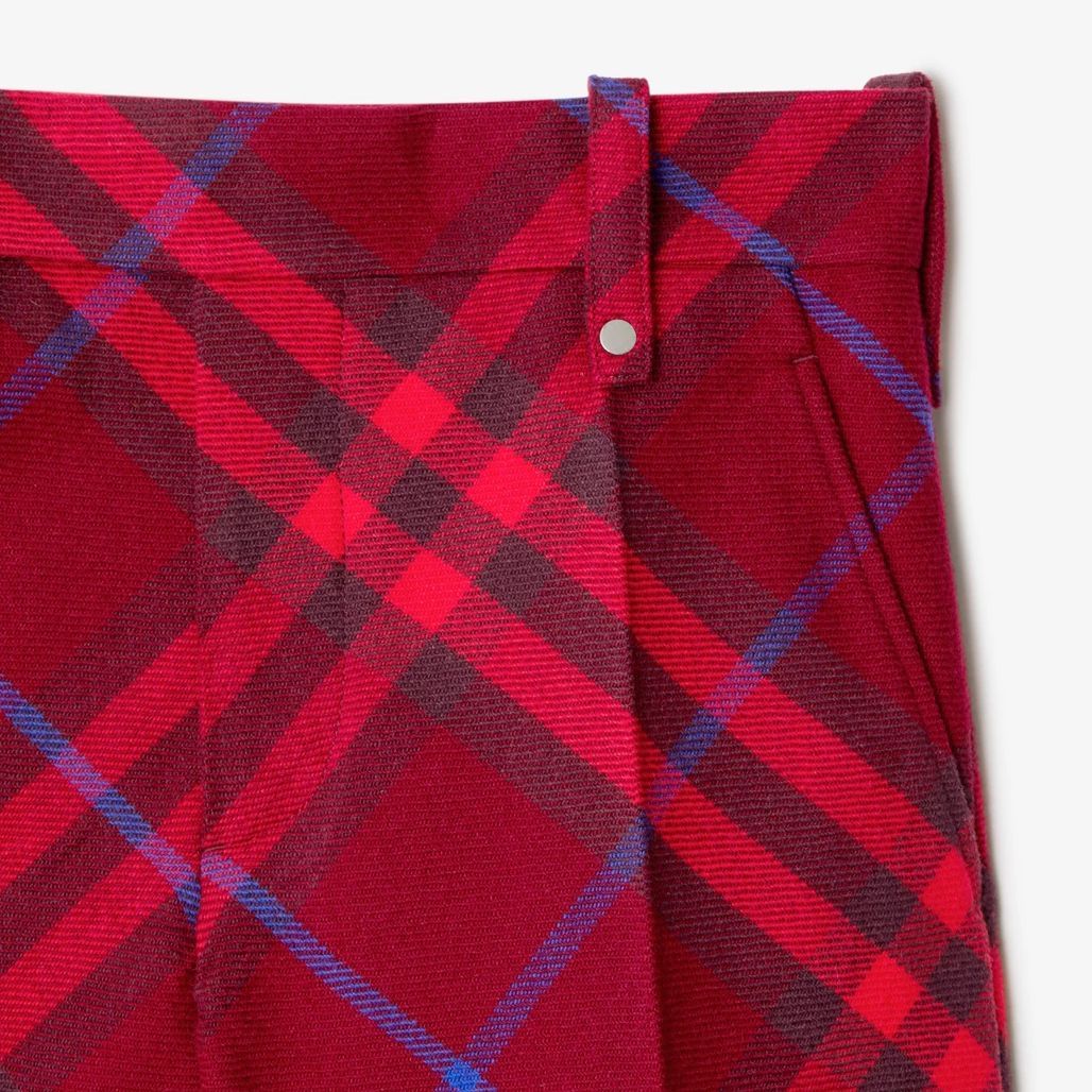 Sizing (W) Burberry SS24 Seluar Santai Lurus Colorblock Plaid - Merah Crimson 80774731