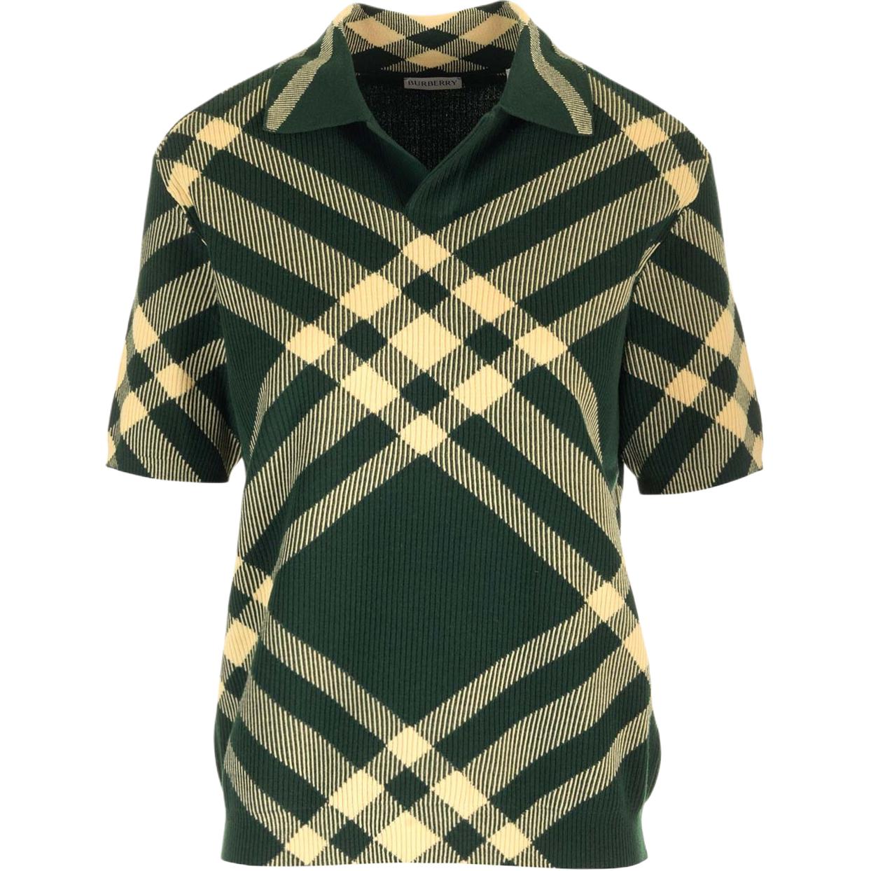 Buy (Women) Burberry SS24  Green Check Knit Polo Shirt Short Sleeve Casual Style. 80831111