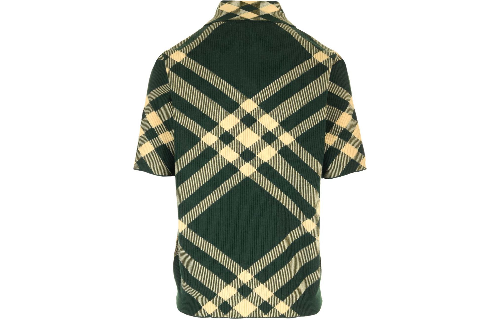 Lookbook (Women) Burberry SS24  Green Check Knit Polo Shirt Short Sleeve Casual Style. 80831111
