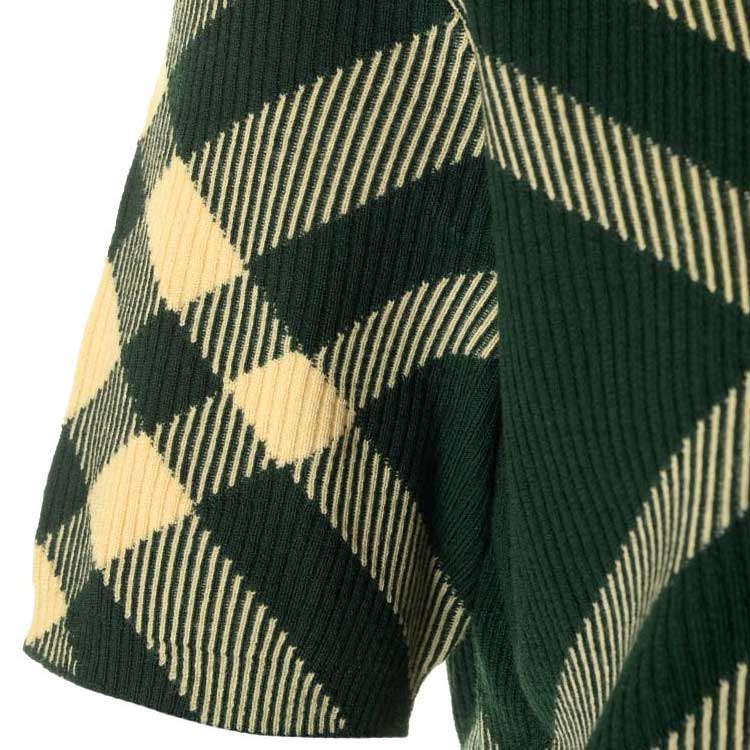 Details for (Women) Burberry SS24  Green Check Knit Polo Shirt Short Sleeve Casual Style. 80831111