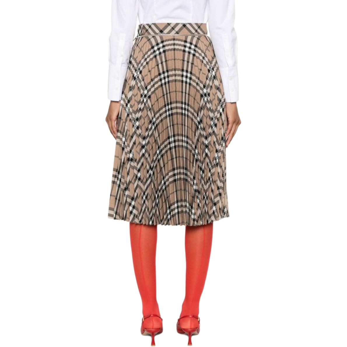 Shop (W) Burberry SS24 Skirt Maxi Kotak Tinggi Pinggang Pleated Coklat 80957981
