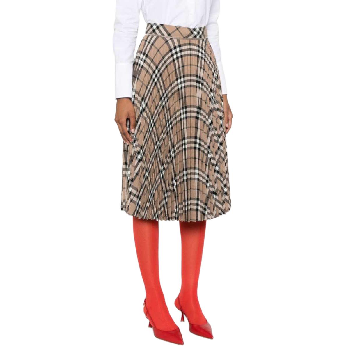 Purchase (W) Burberry SS24 Skirt Maxi Kotak Tinggi Pinggang Pleated Coklat 80957981