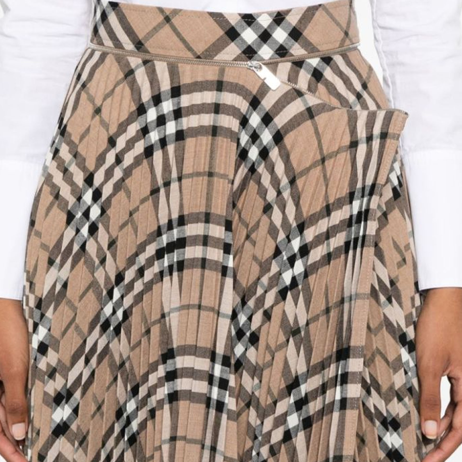 Details for (W) Burberry SS24 Skirt Maxi Kotak Tinggi Pinggang Pleated Coklat 80957981