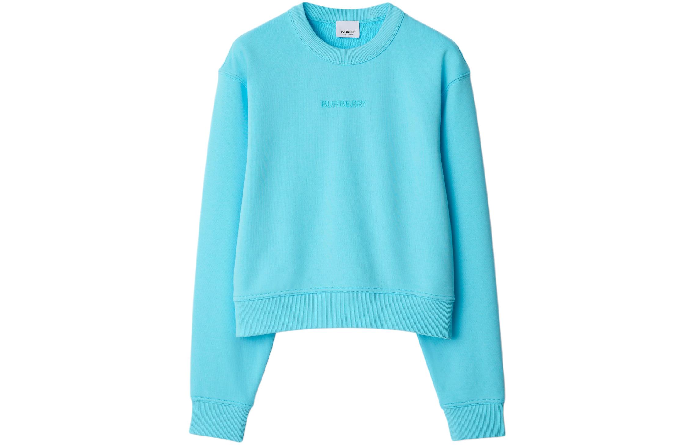 (Women) Burberry SS24  Logo Embroidered Crewneck Sweatshirt Light Blue Topaz. 80847761