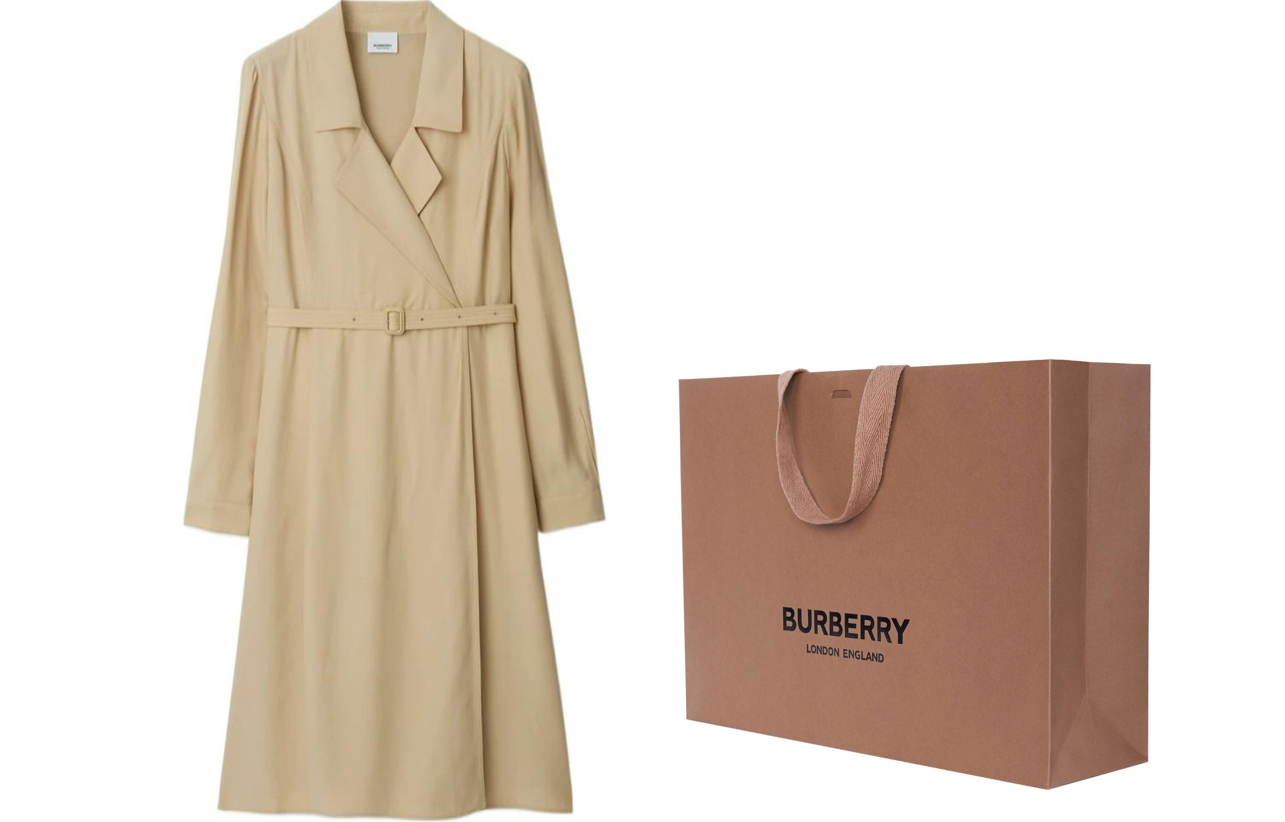 Shop (W) 博柏利 SS24 杏仁米色长袖束腰连衣裙 80843021