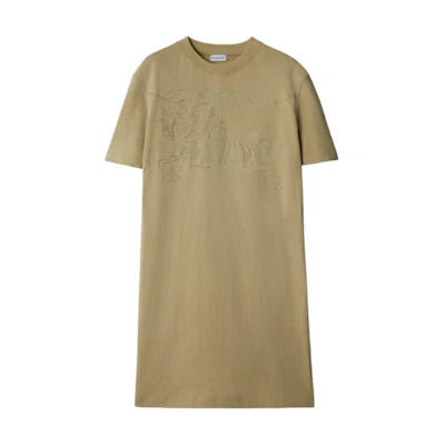 (Women) Burberry SS24 Loose Fit Short Sleeve Dress with Equestrian Logo in Beige. 80943501