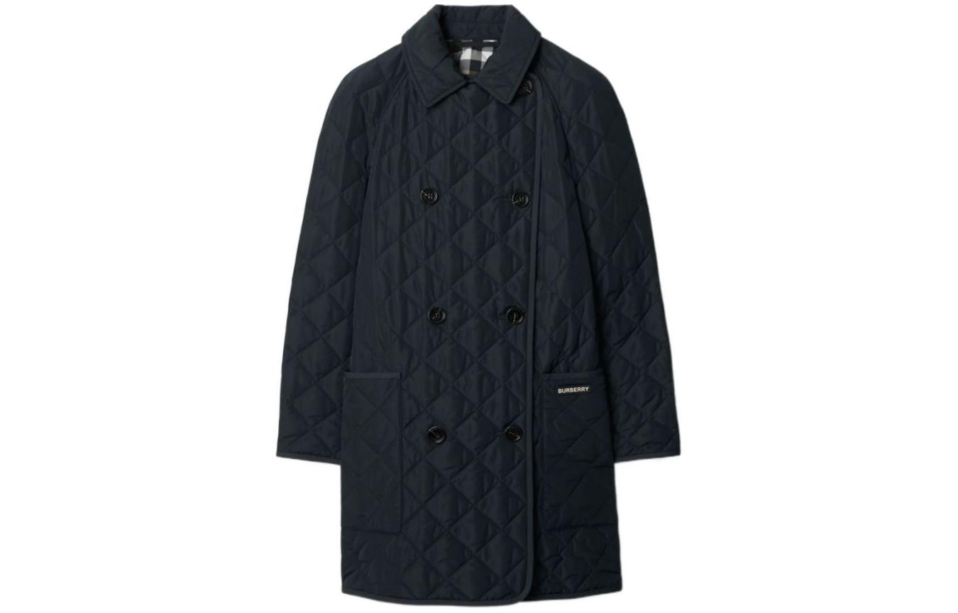 (Women) Burberry SS24  Navy Black Double-Breasted Logo Patch Casual Jacket. 80847271