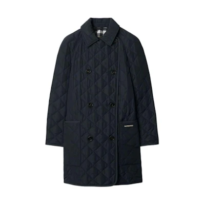 (Women) Burberry SS24 Navy Black Double-Breasted Logo Patch Casual Jacket. 80847271