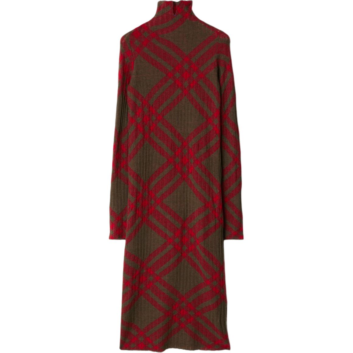 Order (W) Burberry SS24 紅色格紋高領長袖中長洋裝 80935801