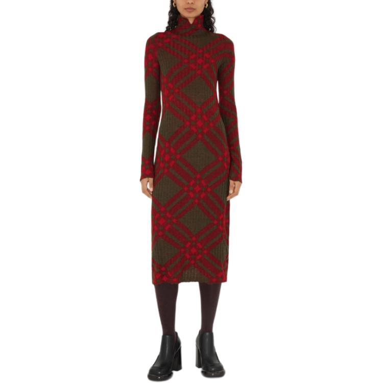 Lookbook (W) Burberry SS24 紅色格紋高領長袖中長洋裝 80935801