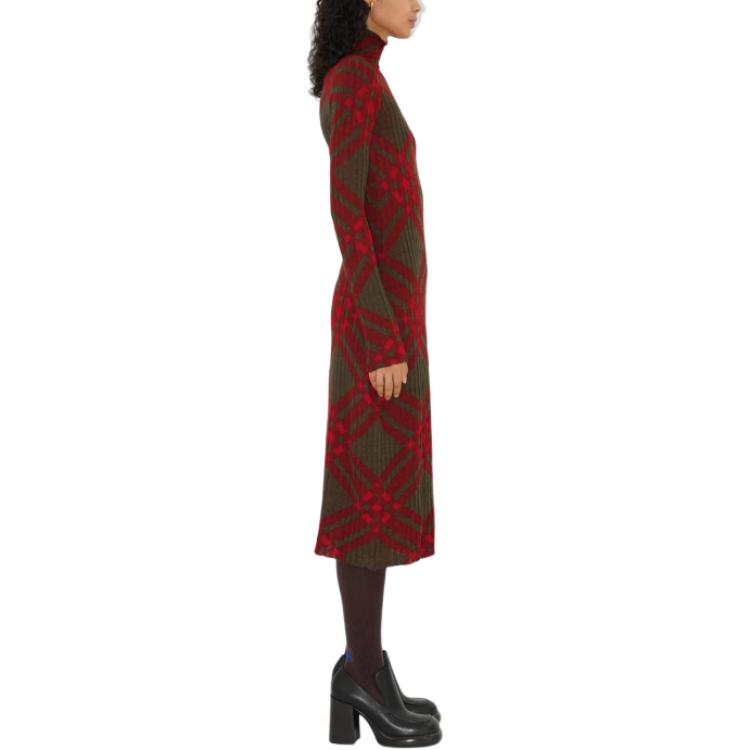 Purchase (W) Burberry SS24 紅色格紋高領長袖中長洋裝 80935801
