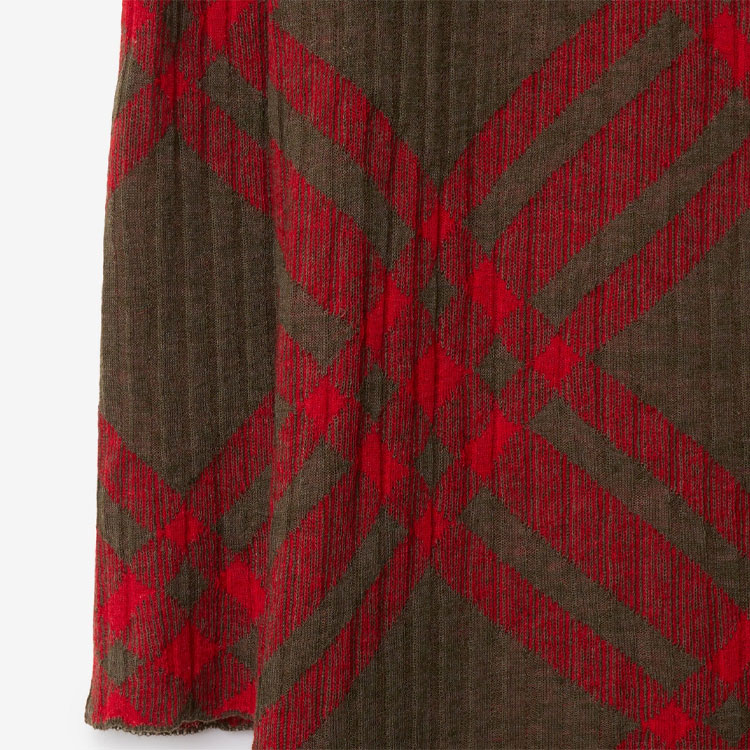 Details for (W) Burberry SS24 紅色格紋高領長袖中長洋裝 80935801
