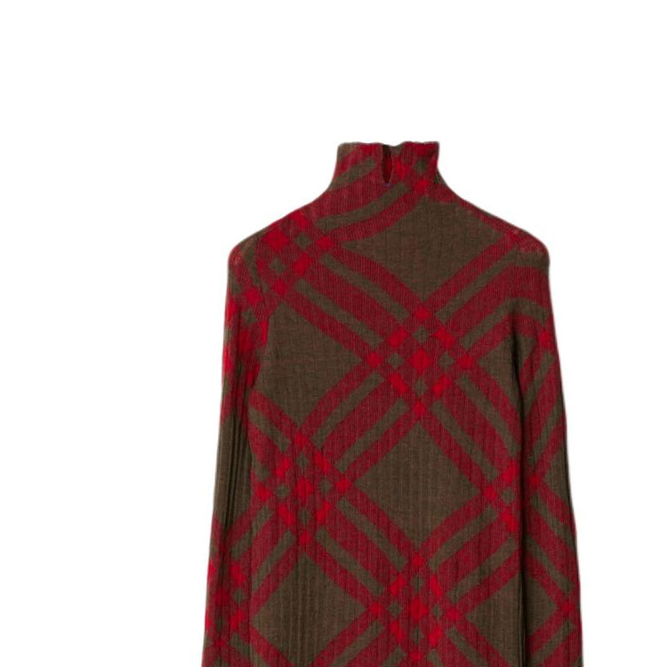 Sizing (W) Burberry SS24 紅色格紋高領長袖中長洋裝 80935801