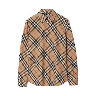 (Women) Burberry SS24 Slim-Fit Check Long Sleeve Shirt in Beige. 80876291